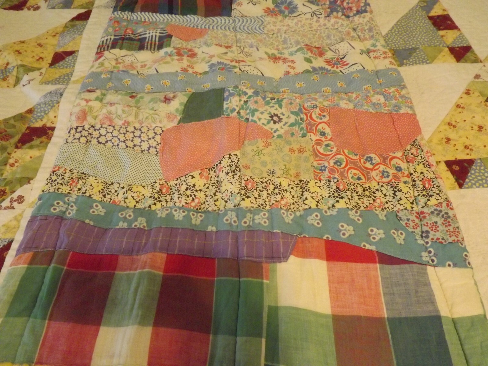 Vintage CRAZY Pieced Quilt top Runner Hand appliqued 1940's - 50's Patchwork