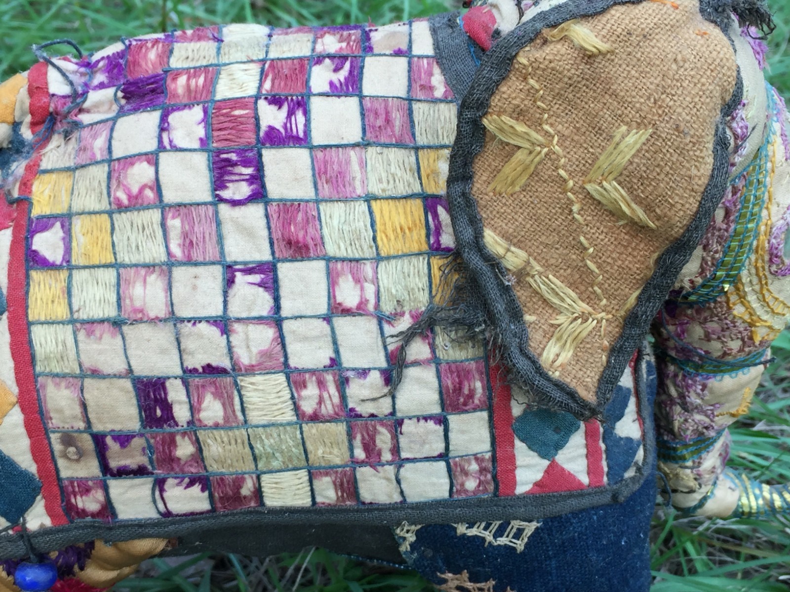 Vintage Antique Handmade Patchwork Rajasthan Embroidered Stuffed Elephant India