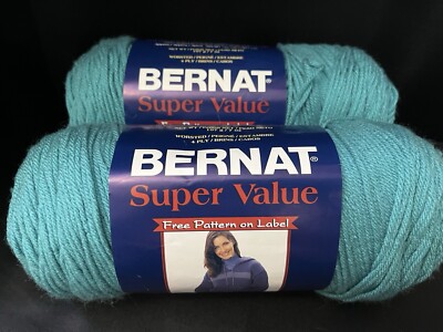 Bernat Super Value Solid Knitting Yarn-lot  of 2 - AQUA / 426 Yds/  7 Oz / 197g