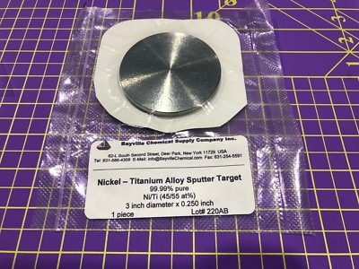 Nickel Titanium Target Ni/Ti (45/55at%)  99.99% Pure ,3.00'' Dia  x 0.250'' Thick 