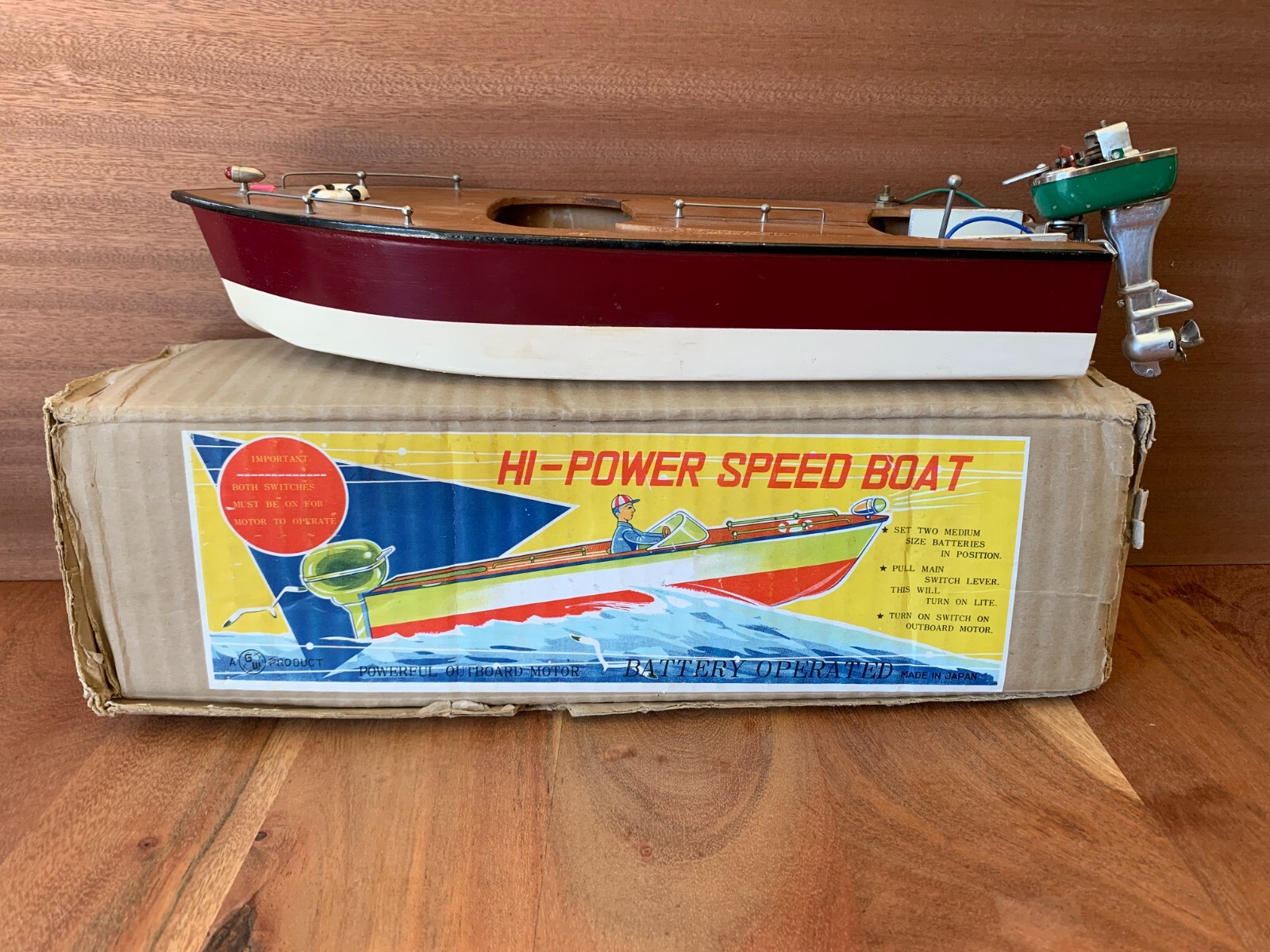 1950´s WOOD HI-POWER SPEED BOAT, GW - N.B.K., JAPAN, BATTERY 1950´s WOOD HI-POWER SPEED BOAT, GW - N.B.K., JAPAN, BATTERY