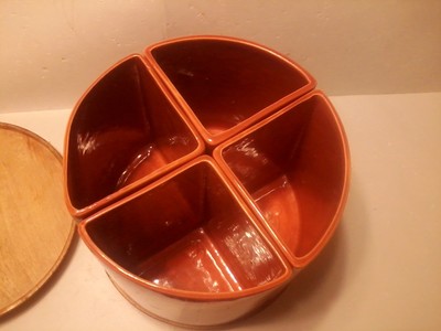 VINTAGE CANISTER SET Esmond 4 Section on Lazy Susan  1950's