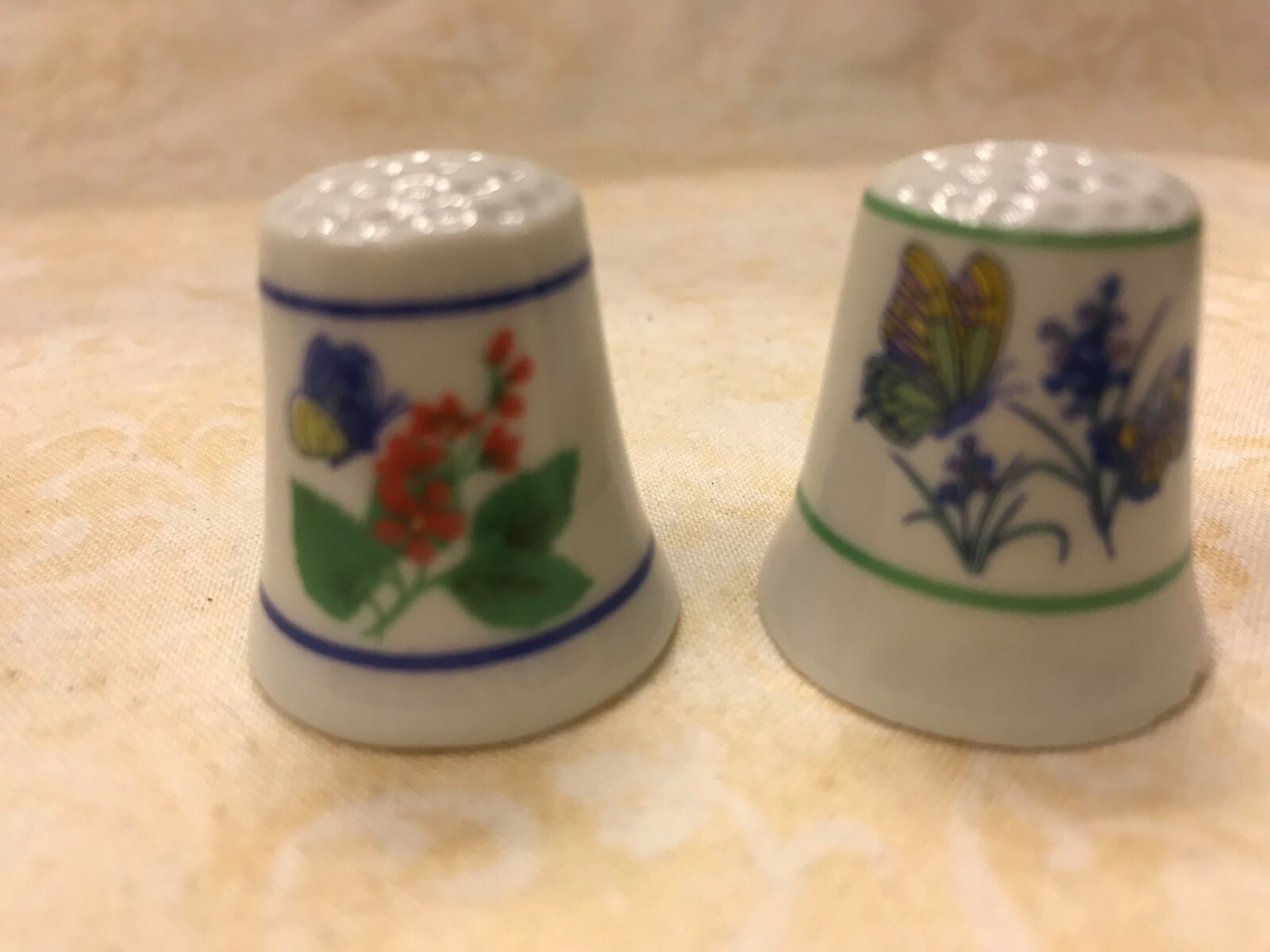 Ceramic Thimbles w Decorative Flowers and Butterflies Set of 2    (M21)