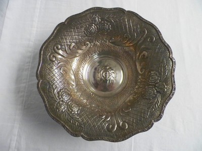 Ornate 900 Sterling Silver Bowl Stamp Work Roses not Scrap 568 grams Hammered