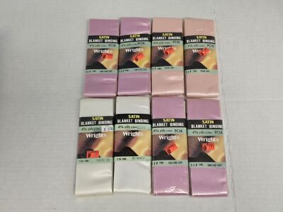 Lot of 8 Wrights Satin Blanket Binding 4.75Yds Pink / White / Orchid New NOS VTG