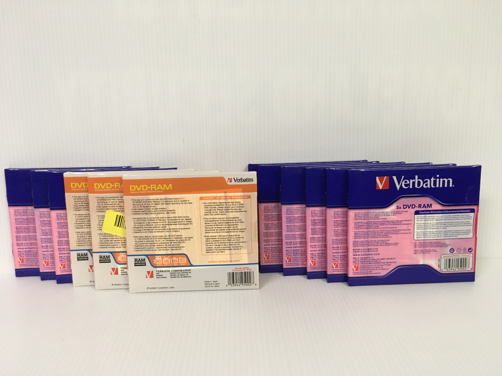 Verbatim (LOT of 12) 4.7 GB 120 min 3x DVD-RAM Cartridge Type 4 #95002  NEW
