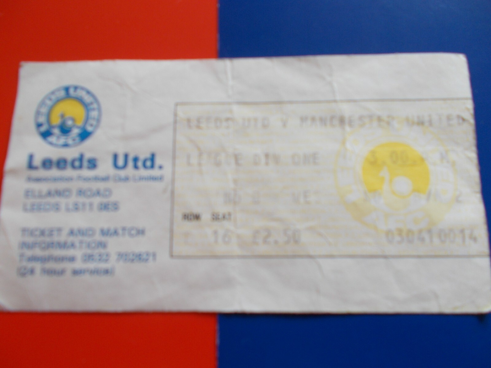 198182 match ticket Leeds united v Manchester united Division 1