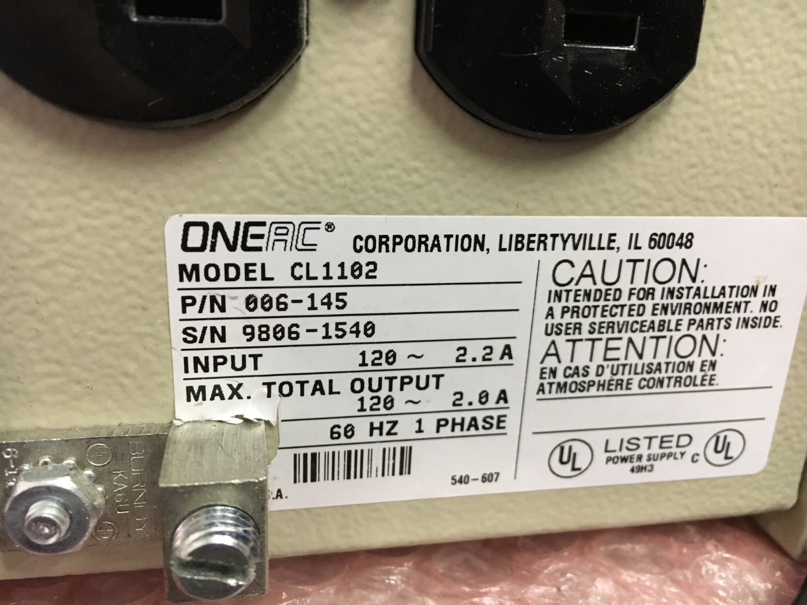 ONEAC CL-1102 POWER CONDITIONER 2.2/2AMP 120VAC