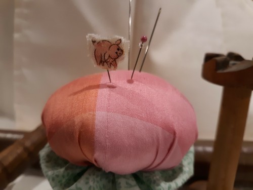 OOAK Handmade Pincushion Pin Keep Strawberry Pedestal with Silk & Yo-Yos GIFT