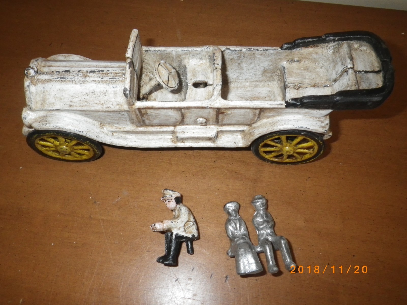 Vintage Convertible Touring Cast Iron Toy Car Collectible Antique Driver Riders