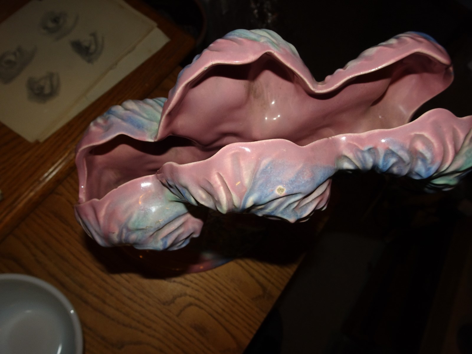 ROYAL HAEGER MID-CENTURY HOLLYWOOD REGENCY CERAMIC PEACOCK FAN VASE BIG 13