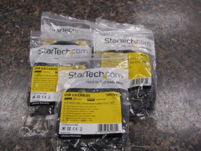 Lot of (5) StarTech.com USBEXTAA10BK Black USB 2.0 Cables 10ft./3m - New