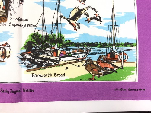 Vintage Norfolk England Cloth Map Fabric Large Wall Art Decor Hanging FAST SHIP