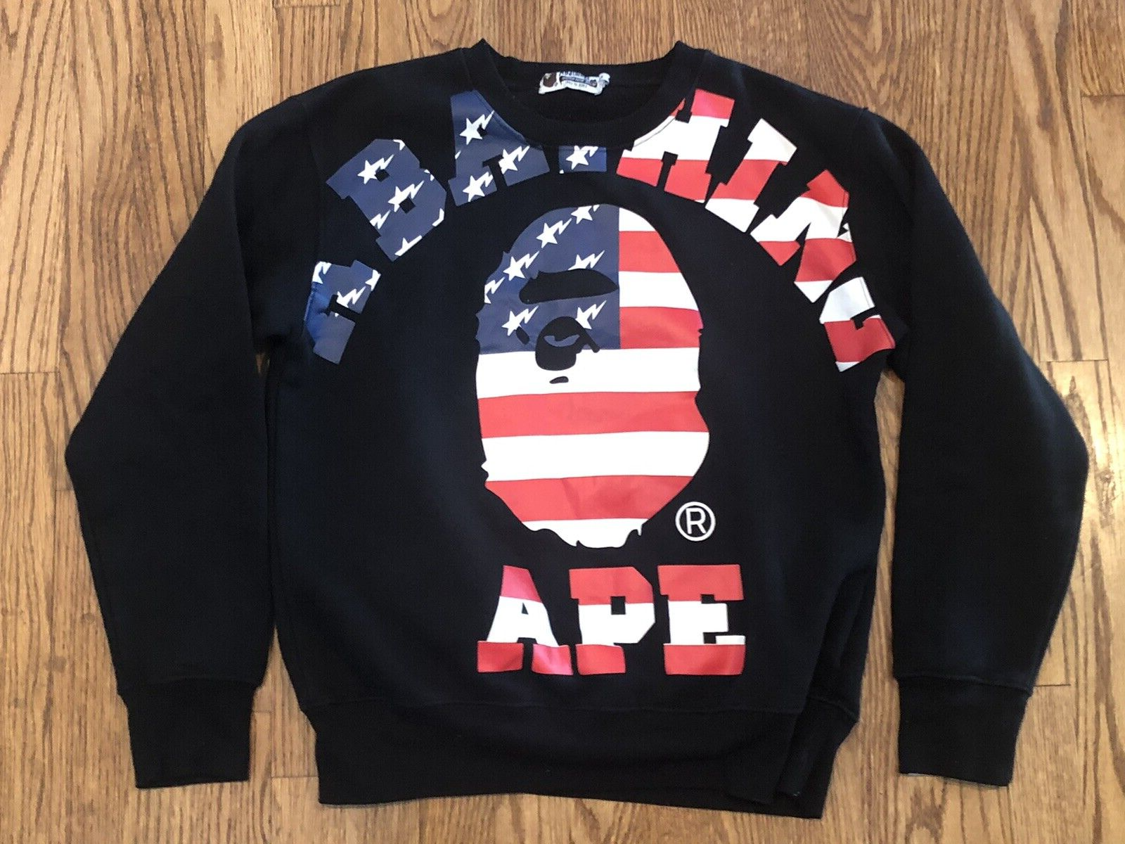 SAPEur SCB-EXCLUSIVE USAPE CREWNECK XL 黒 A Bathing Ape Bape American Flag Crewneck Black Sweatshirt