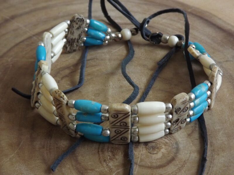 Buffalo Bone 4 Line Choker Tribal Native American Necklace Turquoise
