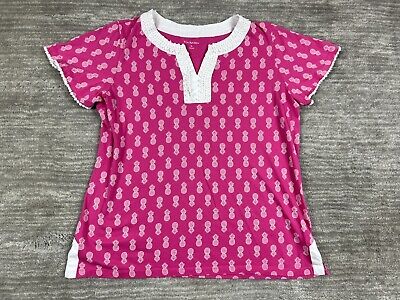 Kim Rogers Top Womens XL Pink Geometric Short Sleeve Embroidered Pineapples