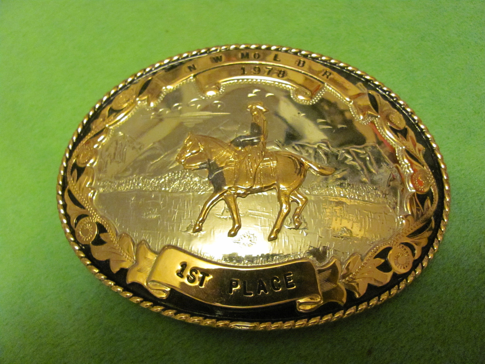 VINTAGE COMSTOCK GERMAN SILVER, SILVERSMITH BELT BUCKLE( N. W. MO. L.B.R. 1978)