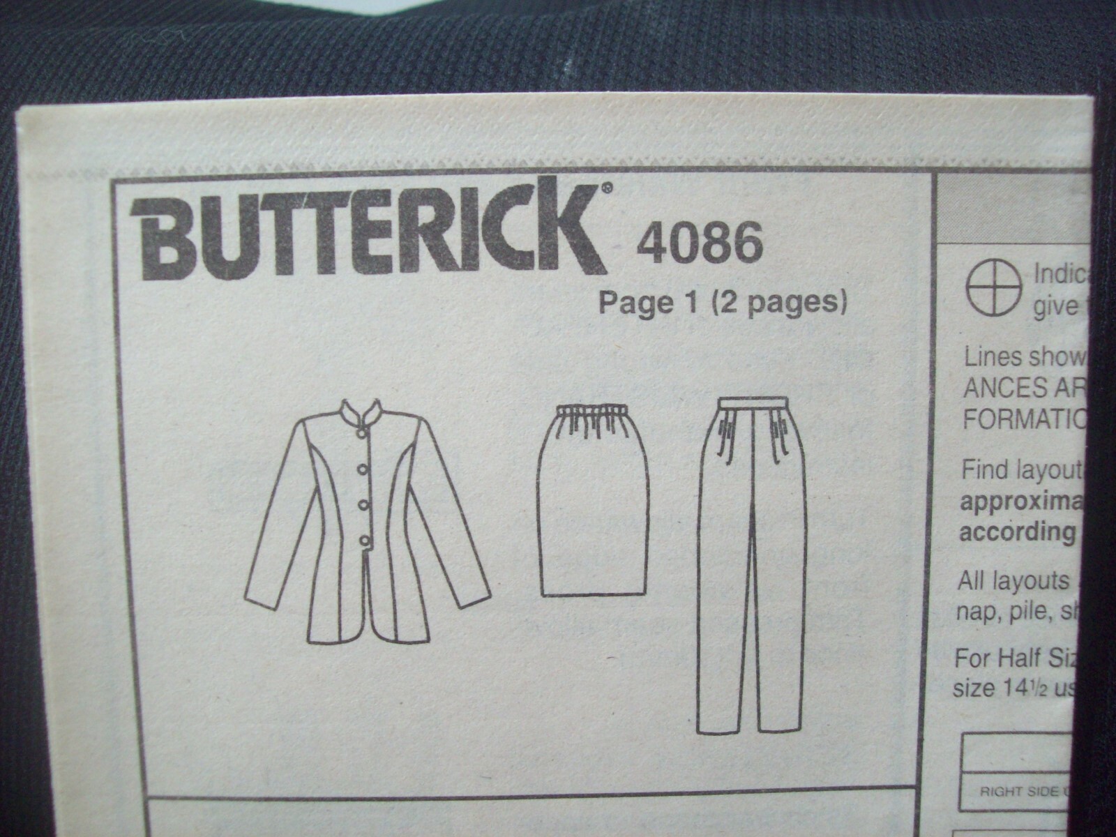 Vintage Butterick Pattern 4086 Easy Sew Jacket Skirt Pants Sizes 6-10 UCFF NOS