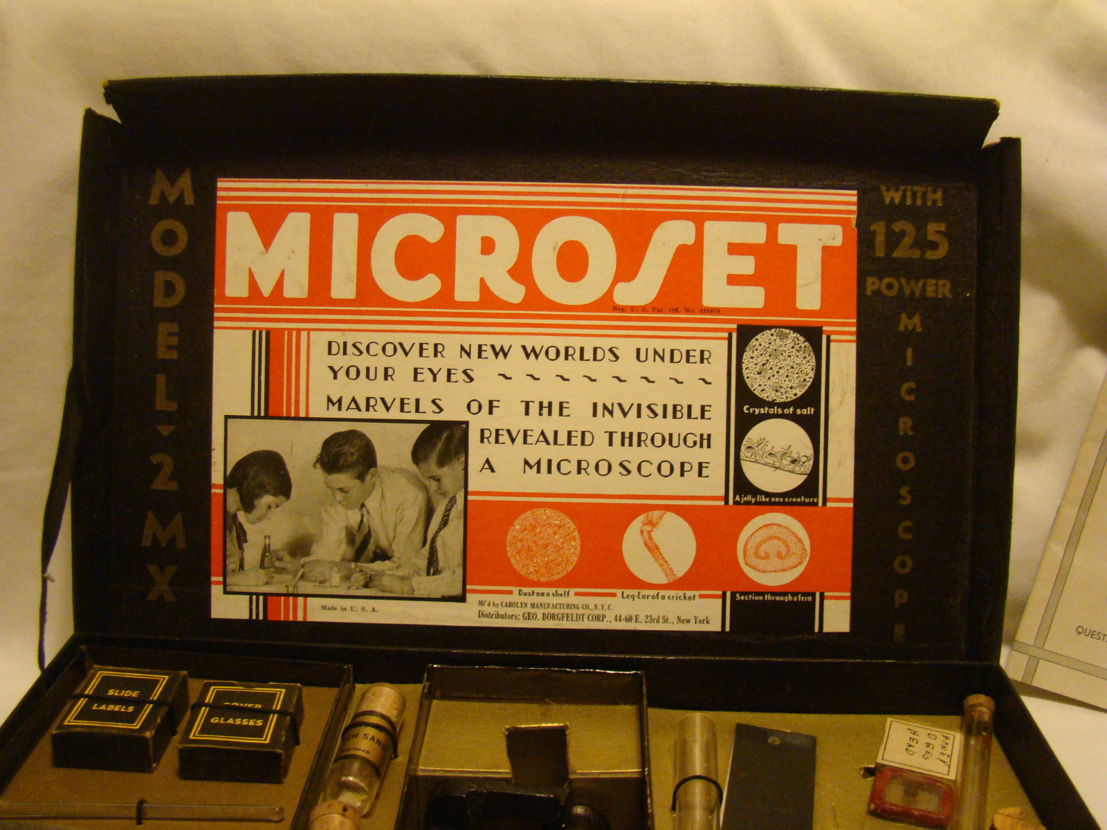 1900's Microset Science Kit Model 2 MX w/125 Power Microscope Carolyn Mfg