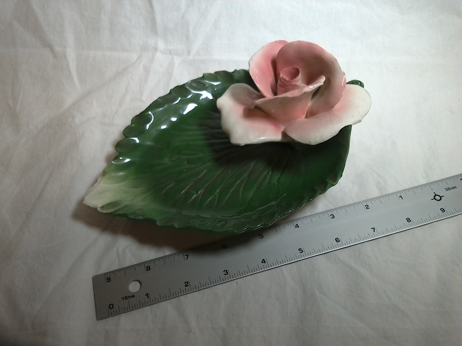 Nuova Capodimonte Porcelain Rose 8 Inch long Dish Stunning! Italy - Make Offer