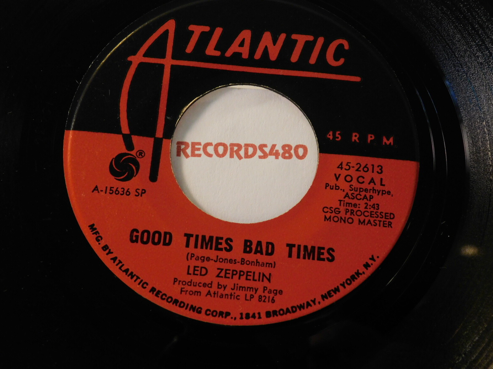 Led Zeppelin 45 Atlantic 2613 Good Times Bad Times