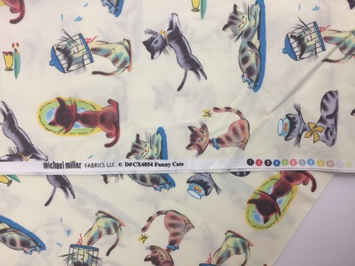 Michael Miller FUNNY CATS  Cotton Fabric Retro Inspired Kitty D#CS4054 1/2 Yard
