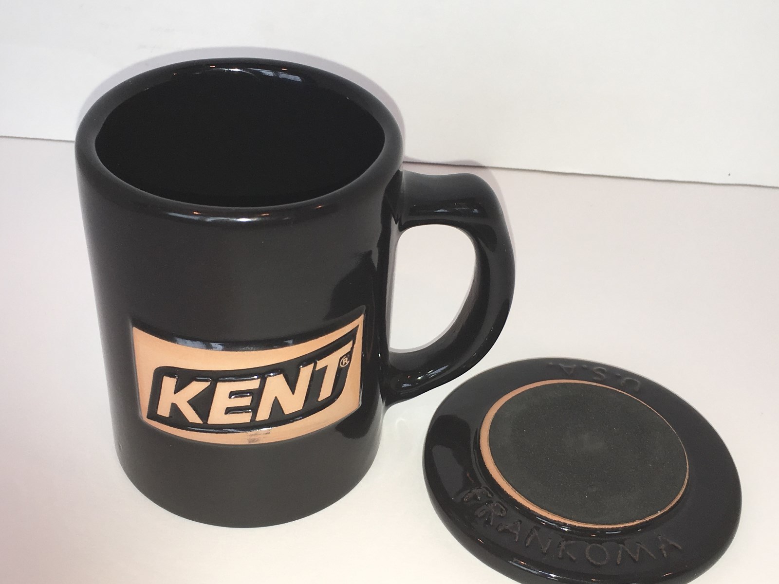 VINTAGE KENT SEED BLACK ONYX COFFEE MUG AND COASTER LID FRANKOMA RARE!!