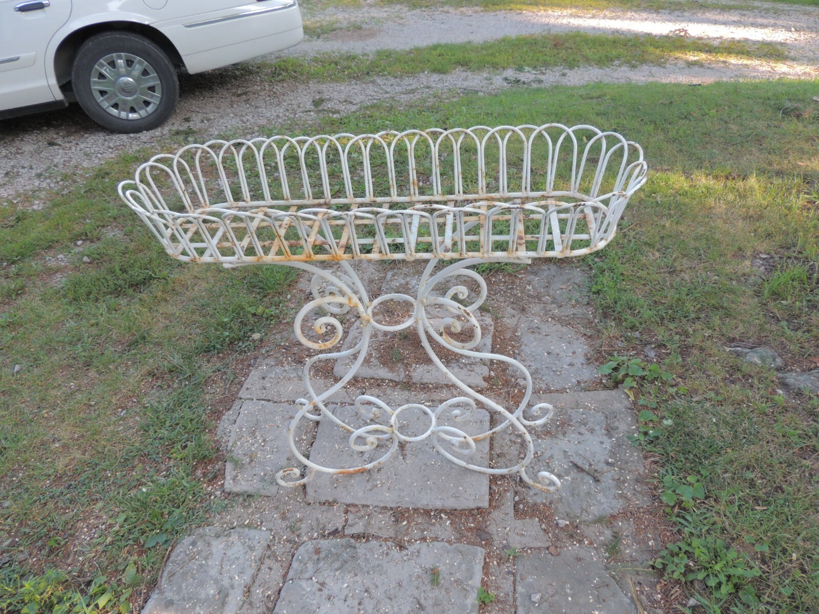 花台、ヴィンテージ フラワースタンド アイアン 花台 鉢台 ホワイト アンティーク