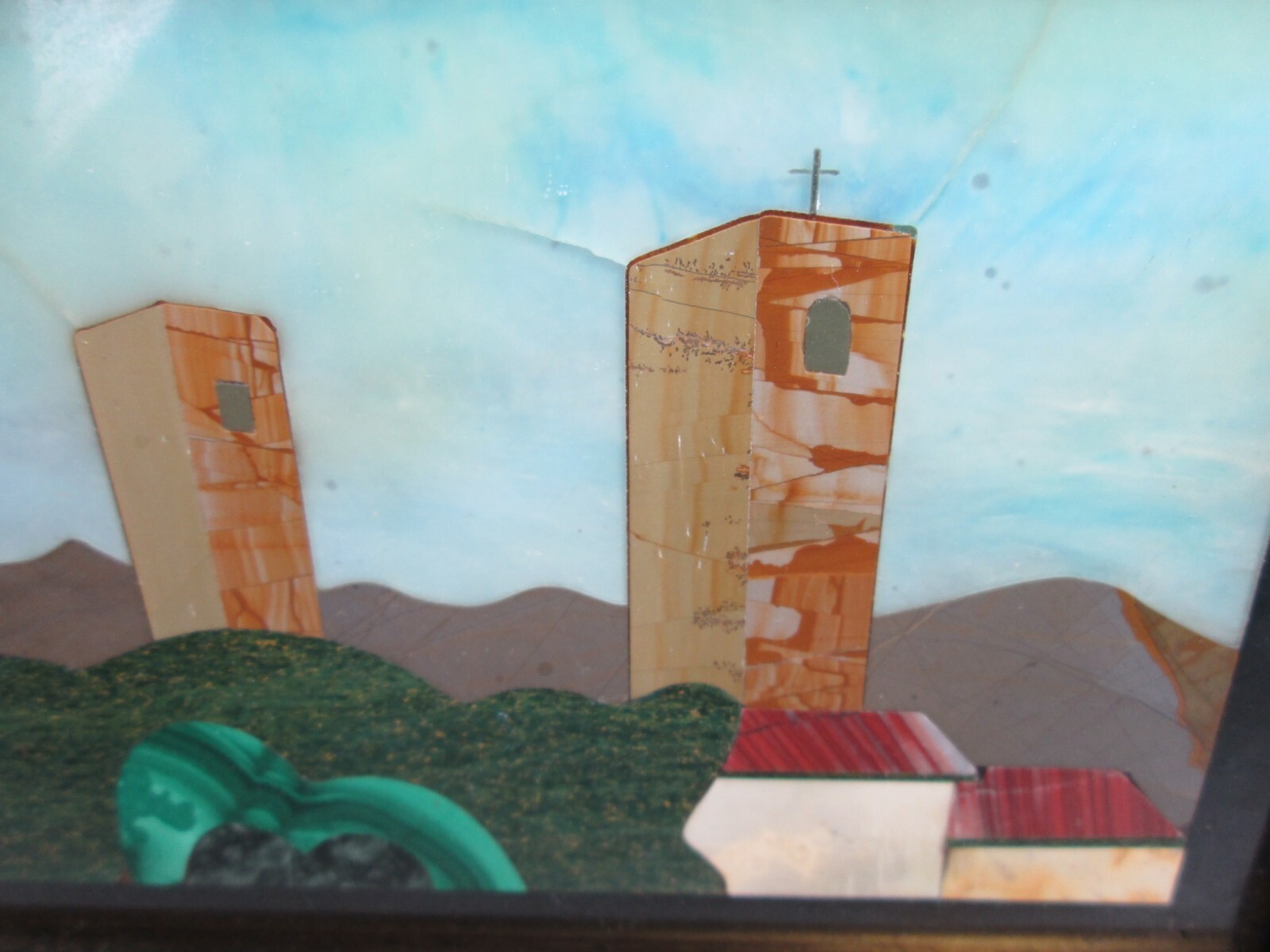 Pietra Dura Mosaic Stone Inlay Landscape San Gimignano Italy Framed 1980