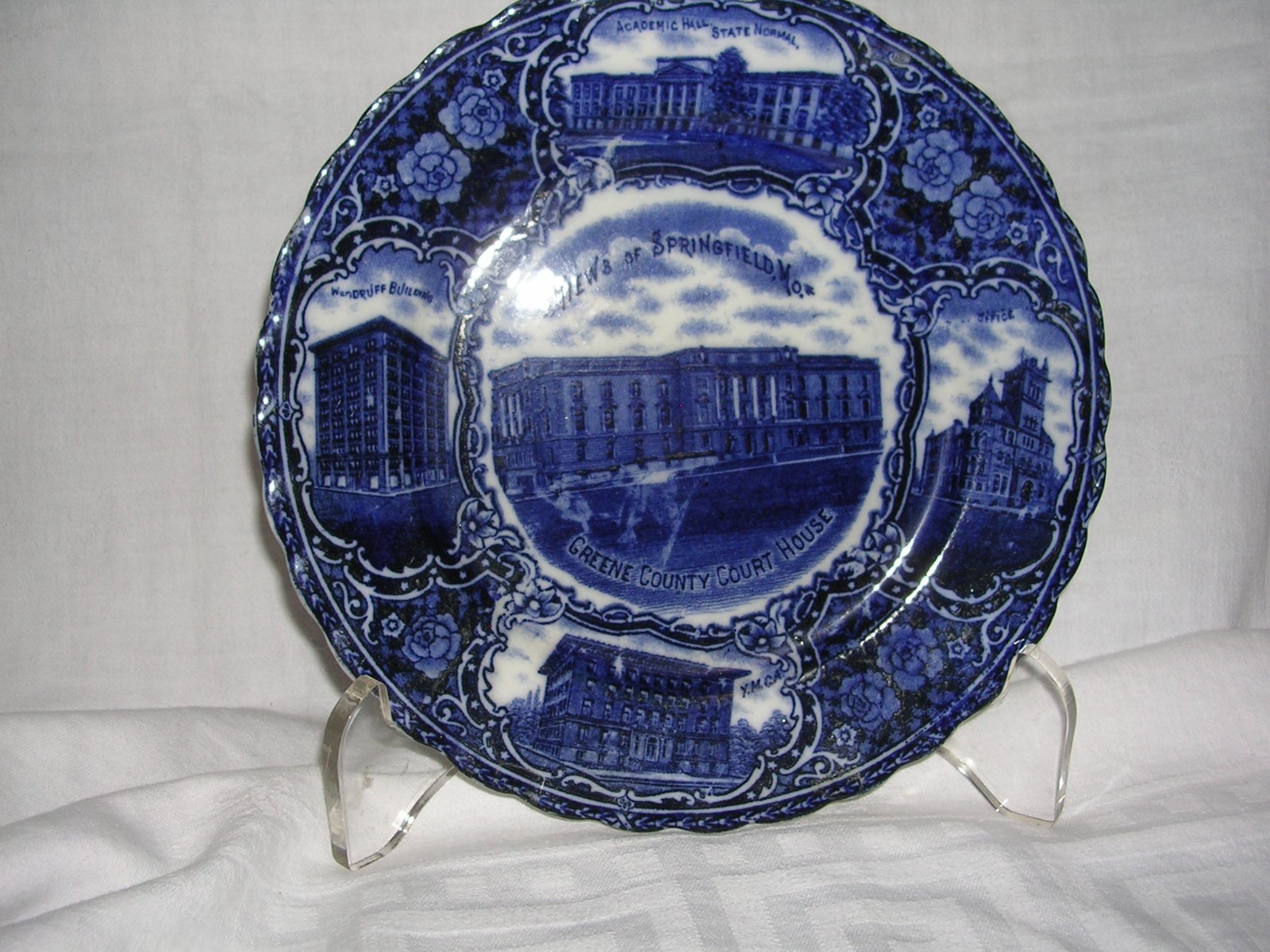 Antique Views of Springfield Mo. Plate - Beautiful Flow Blue