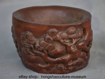4 '' Rare Old China Bamboo Root Dynasty Palace Hand Carving Pine Cup