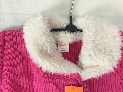 Gymboree Sweater Girls Size 7-8 Pink Zip Up Faux white Fur Hot Pink Gift
