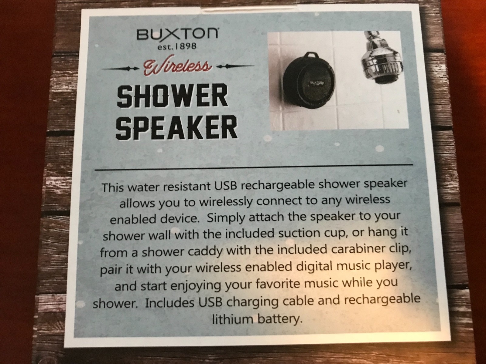 Buxton Bluetooth Wireless Waterproof Shower Speaker Hangable Suction Cup Black