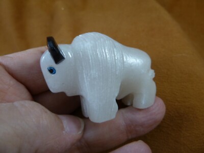 (Y-BUF-455) 2'' White Alabaster + onyx BUFFALO bison gemstone gem figurine stone