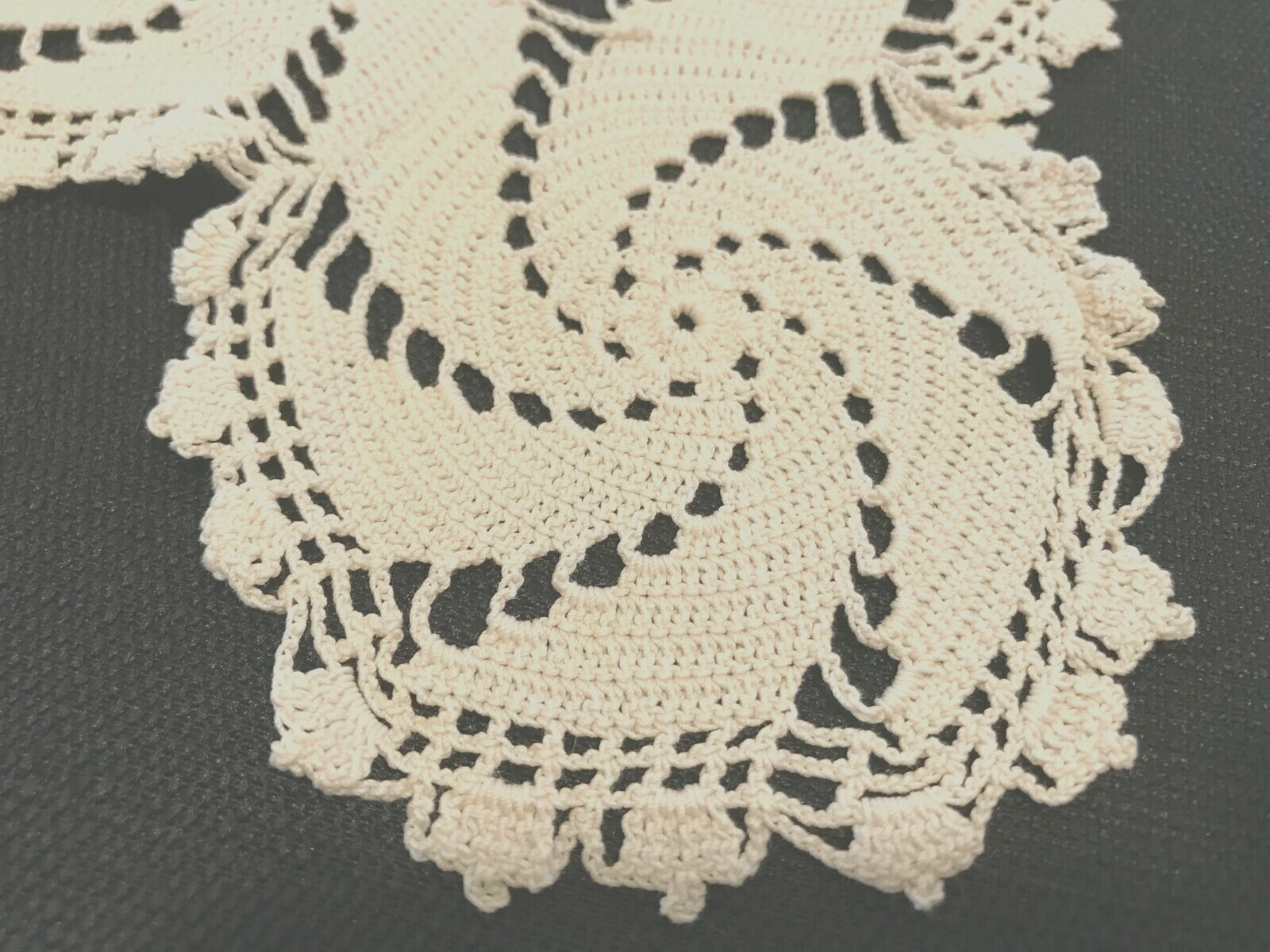 Crocheted Table Cloth Topper Swirls Ivory Cream Vintage Handmade 15