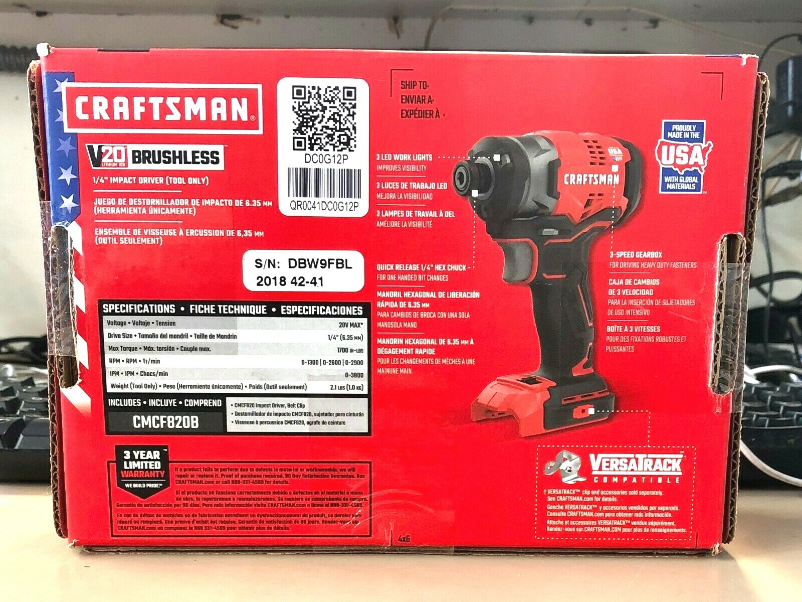 NEW!! Craftsman CMCF820B V20 Lithium-ion Brushless 1/4