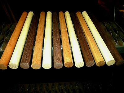 (12) COLORFUL ROUND DOWEL ROD WALNUT, PADAUK, MAPLE, PURPLEHEART 12'' X 15/16''