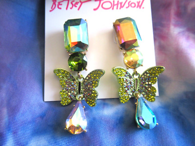 Betsey Johnson Authentic FLUTTER MISMATCH BUTTERFLY STONE EARRINGS NWT