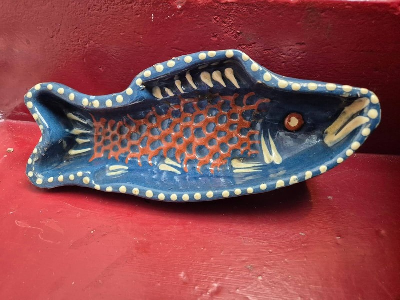 Moule Poisson Terre Cuite Vintage Bleu Pour Cuisiner Ou DÃ©Corer Fait Main 