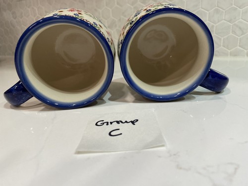 New Polish Pottery Bubble SET Of 2 Mugs! UNIKAT Signature Rembrandt Pattern! (C)