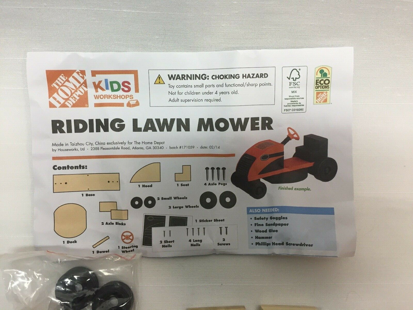 The Home Depot Kids Workshop RIDING LAWN MOWER Wood Kit    3-PACK!!!