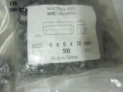 500 QTY Machine Keys 6x6x10mm S45C Carbon Steel  DIN 6885A