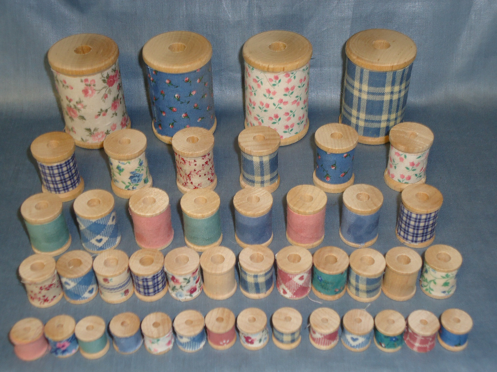 Decorative Wooden Sewing Thread Spools, Different Sizes, 44 Total, #1196-HMS