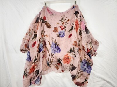 Elena Baldi Women's Silk Blend Floral Overlay Blouse Top Dolman Sleeve Smock New