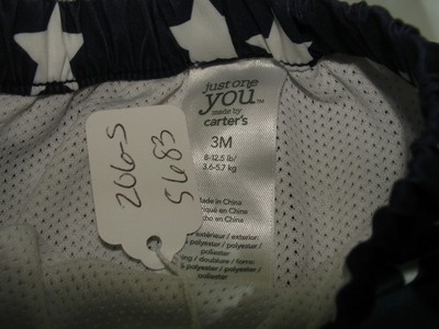 Carter's Size 3M Just One You 8-12.5lbs Blue & White Star Swim Trunks 206-5683s