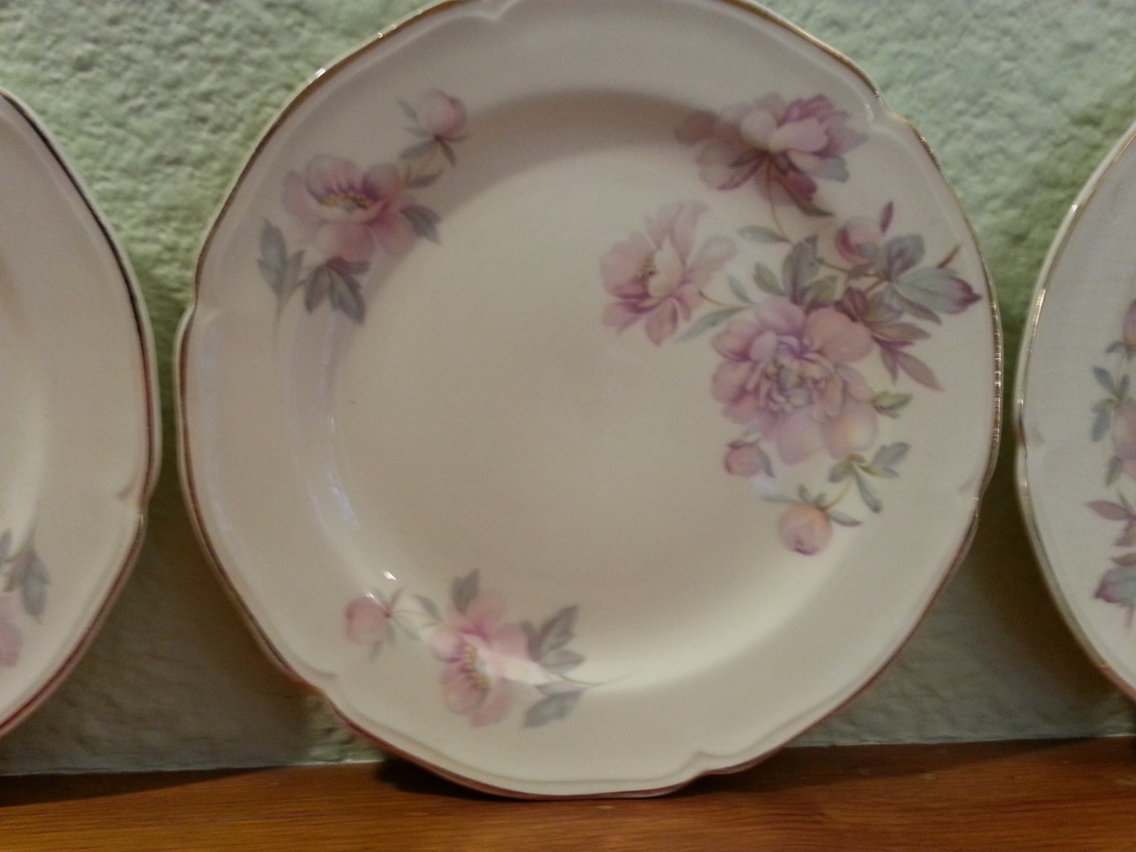 3 Vintage Edwin Knowles China Salad Plates Semi Vitreous Pink Floral #4812