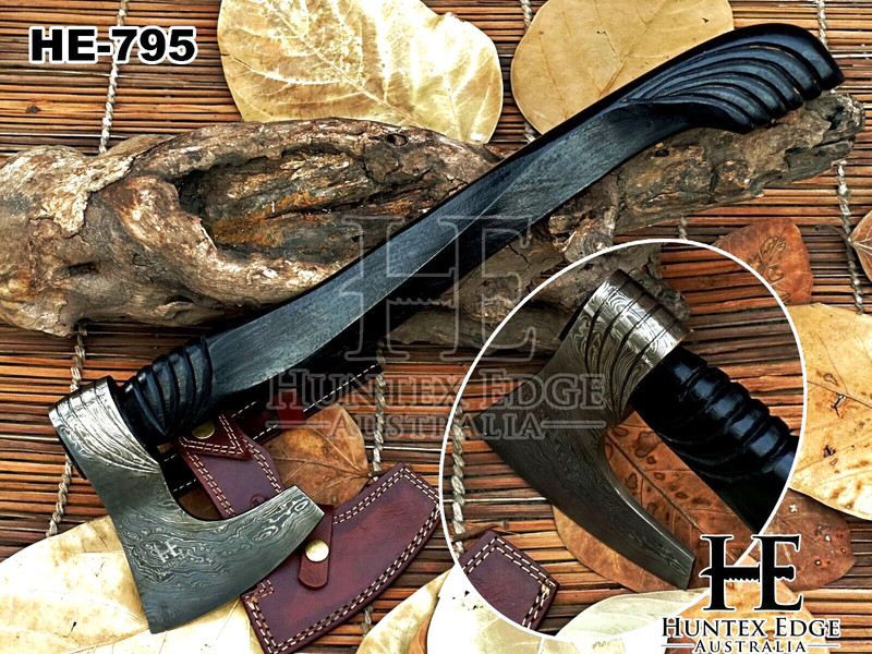 Lame Damas ForgÃ©E Ã  La Main Huntex, Manche En Bois Teint Hache Ã  Lame Large D...