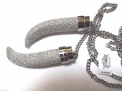 Pre-owned Michael Kors Silver Crystal Double Horn Long Necklace,belt Mkj3247-msrp$375
