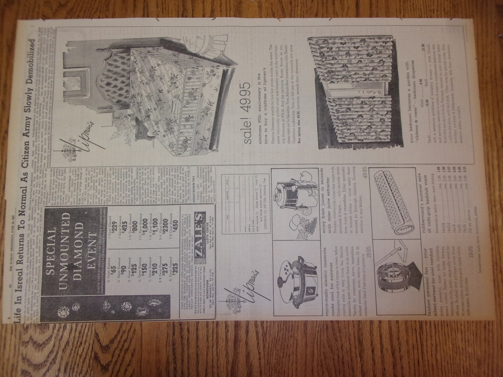 THE OREGONIAN - JUNE 25TH, 1967, FRONT PAGE! GREAT FOR A PRESENT! GREAT VALUE!