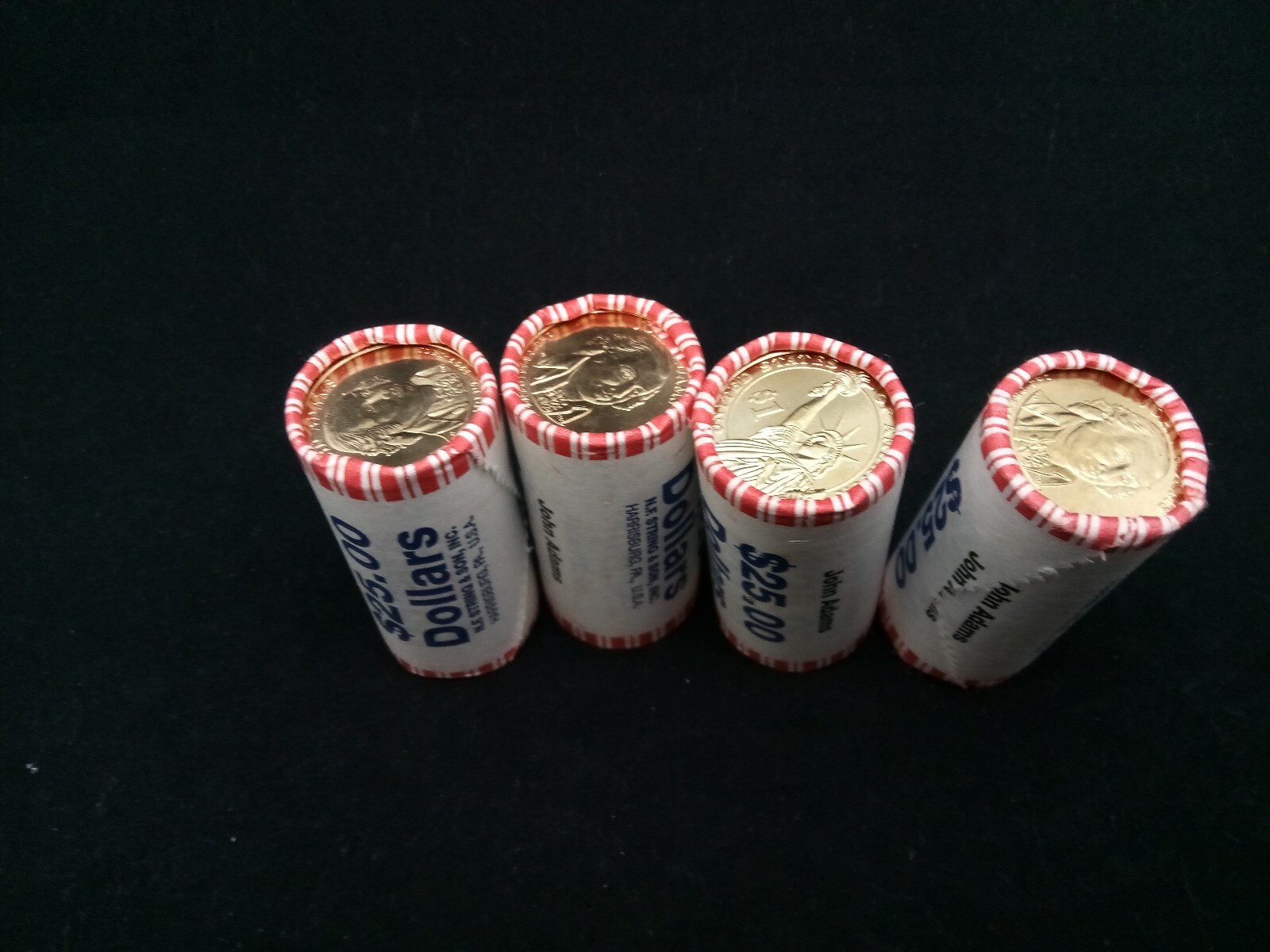 4 Rolls John Adams Presidential Gold Dollars $25 Bank Rolls Unopened